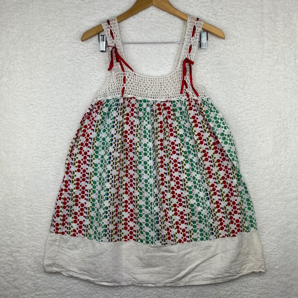 Funky People Babydoll y2k Polka Dot Crochet Trim Sleeveless Cotton Top Small